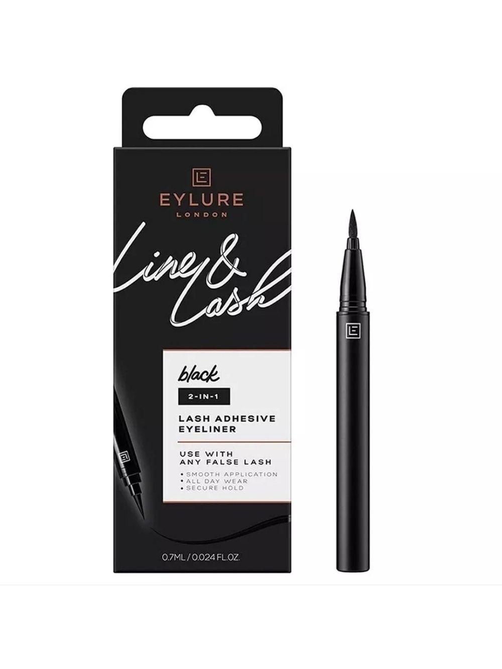 EYLURE LINE & LASH BLACK 2-IN-1 FELT TIP LASH ADHESIVE PEN 0.7ML/0.024 FL OZ